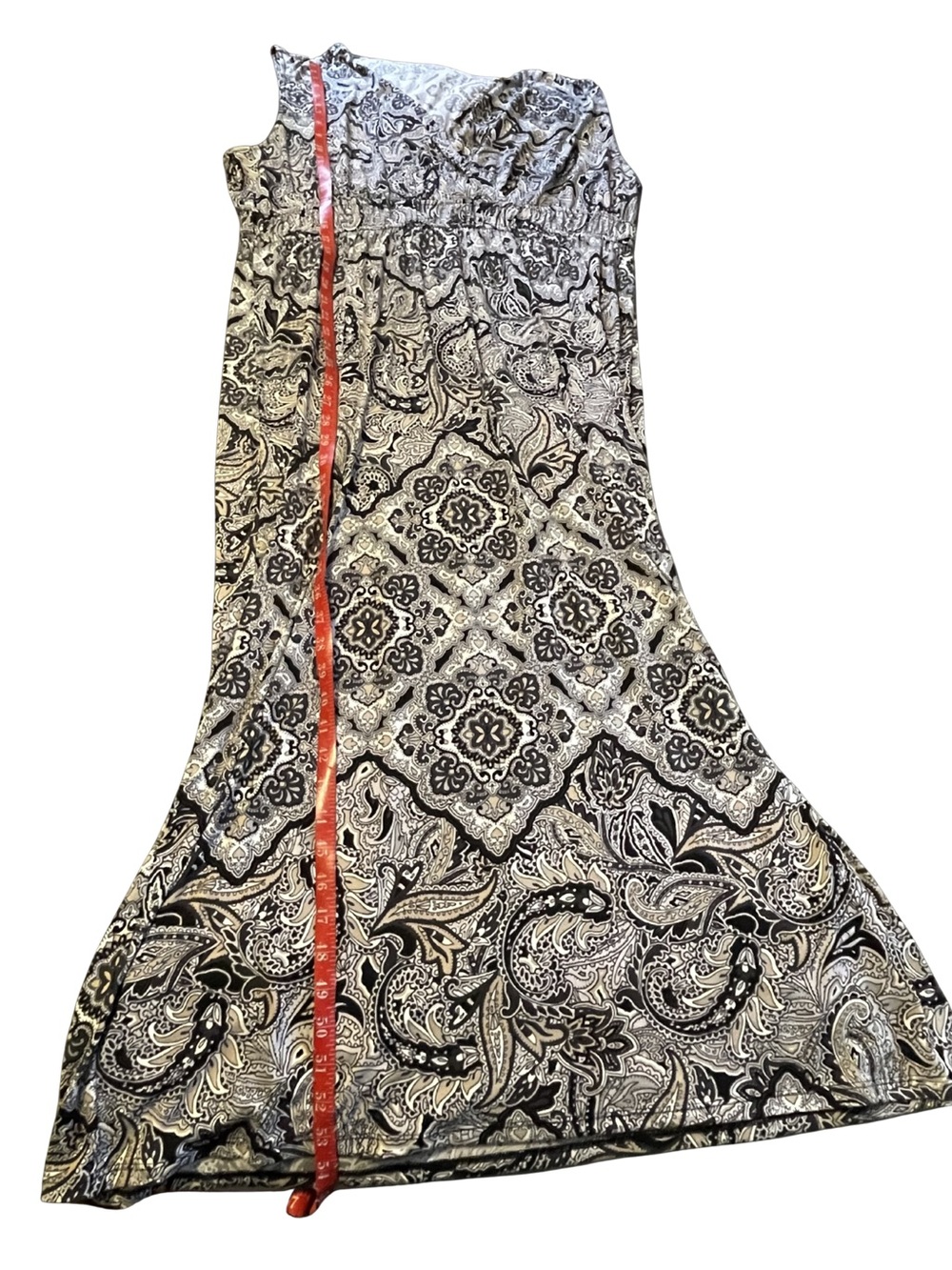 Simply Emma 1X Plus Size Paisley Boho Maxi Dress Smocked Waist V-Neck Casual - Picture 13 of 13